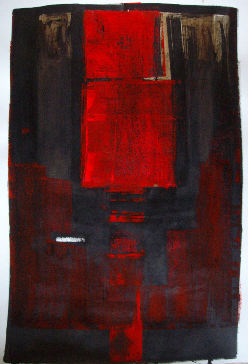 Partition rouge, huile sur papier (100x80)