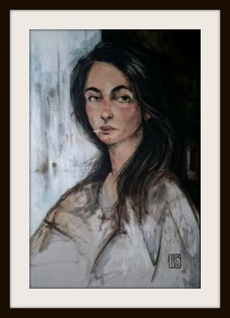 Portrait de Mlle J, huile sur carton (160x120)