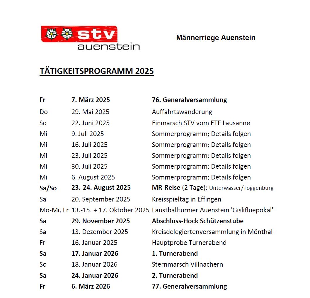 Tätigkeitsprogramm MR 2025