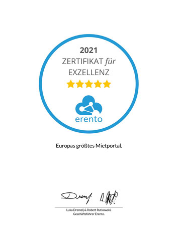 Zertifikat für Exzellenz 2021 Erento