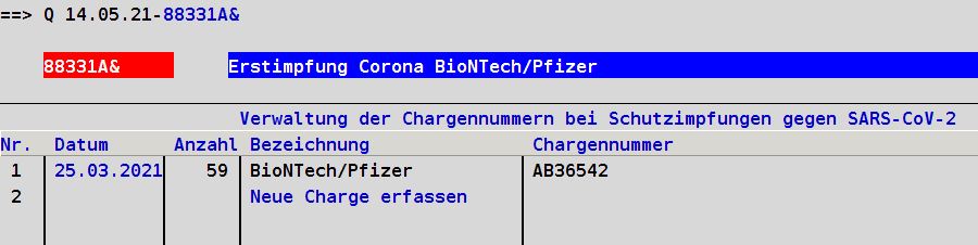 Ärzte Praxisverwaltung Praxissoftware IT Arzthelferin MFA COVID-19 Schutzimfpung Chargenummern In EVA Chargennummer erfassen