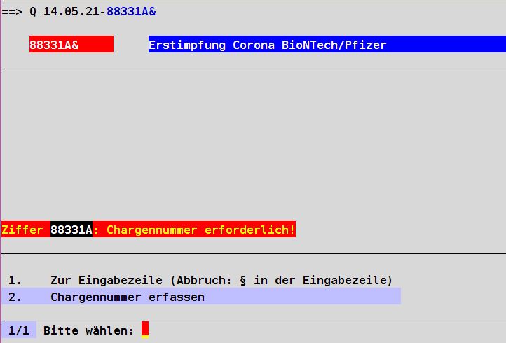 Ärzte Praxisverwaltung Praxissoftware IT Arzthelferin MFA COVID-19 Schutzimfpung Chargenummern In EVA Chargennummer erfassen