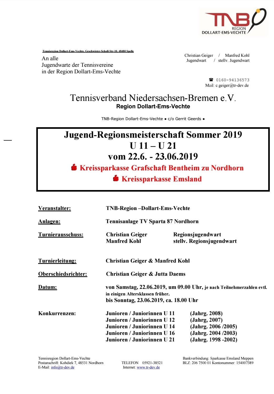 Jugend-Regionsmeisterschaften Sommer 2019 U11-U21 Region Dollart-Ems-Vechte