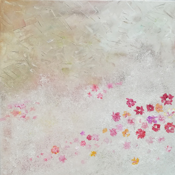 Brume fleurie rose – 2017 – Huile sur toile – 40 x 40cm