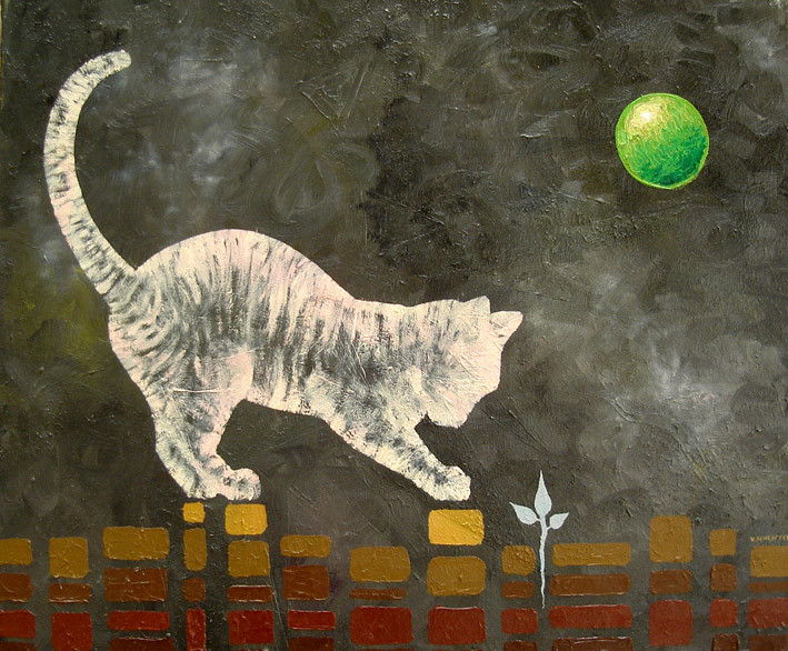Le chat curieux - 2000 - huile sur toile 38x46 cm