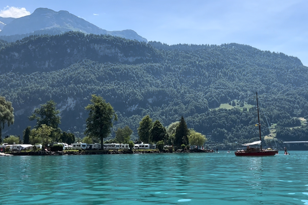Blick vom See auf den Campingplatz 
