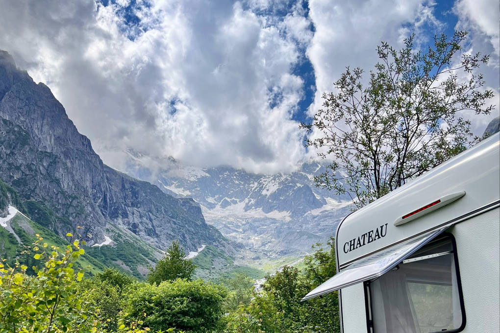 Aussicht auf den Gletscher vom Wohnwagen aus