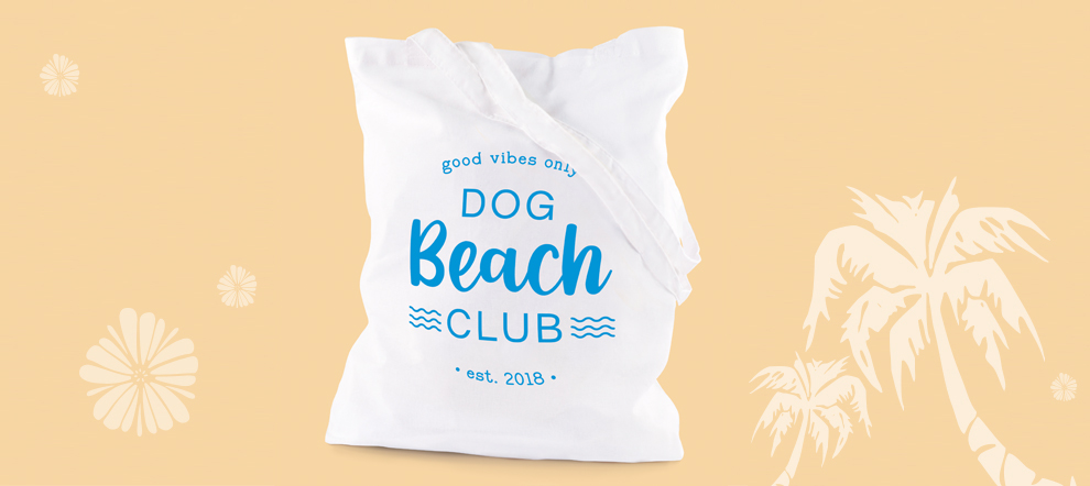 Baumwolltasche weiss Dog Beach Club Sommer Geschenkidee Tragetasche Hunde