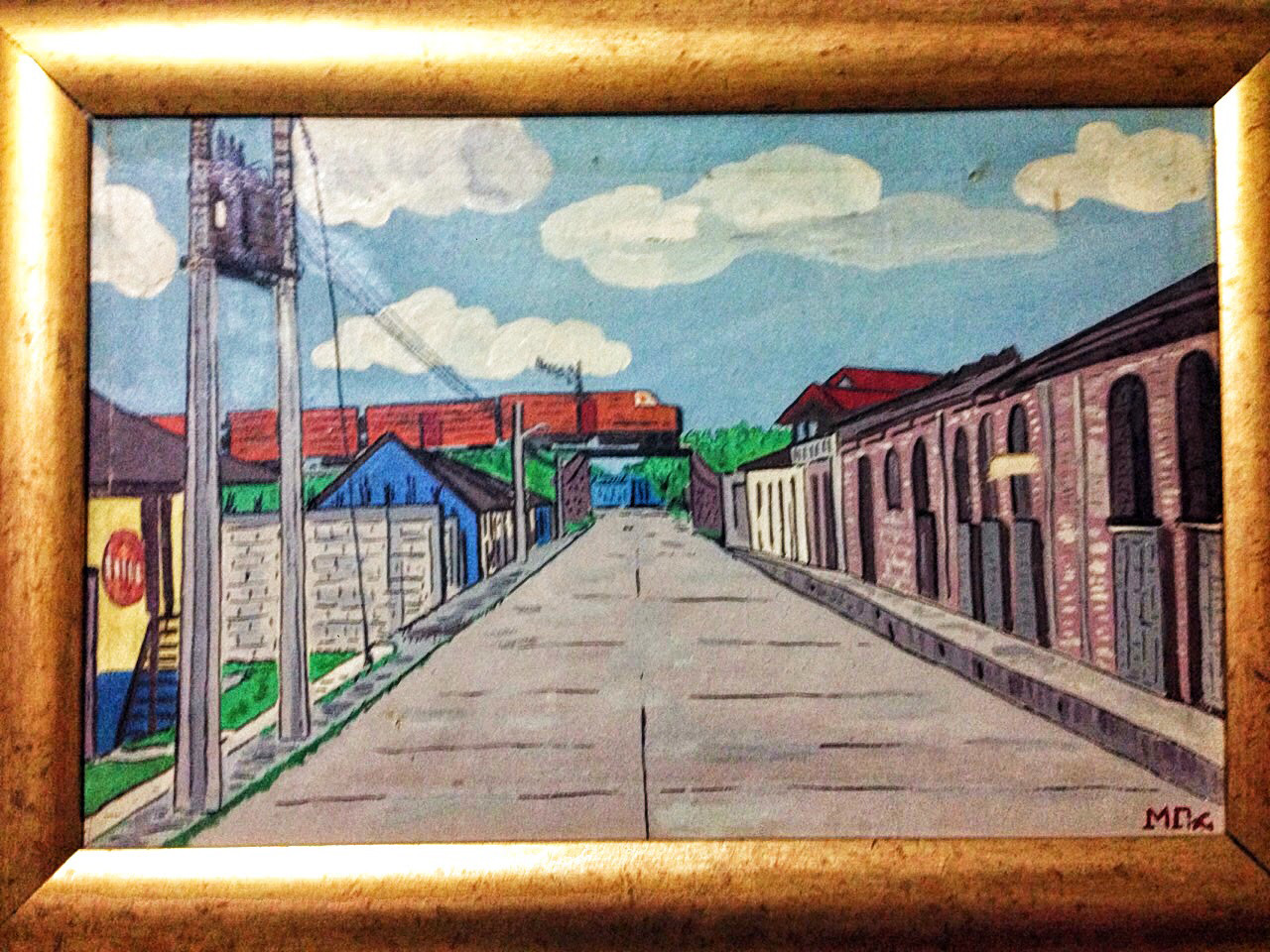 Tren al cruce de Salto de agua. Pintura prop. de Rosa Miguel, fotografía compartida por Susy Alpuche