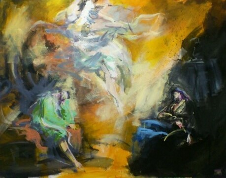 Traum des Josef, Acryl | 90 x 120 cm | 2016, frei nach KS : "Traum des Hl. Joseph",Öl, 34x27cm, 1767, Stift Seitenstetten