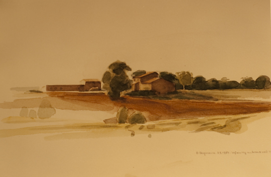 "Gehöft in Umbrien bei Perugia", Aquarell, 1984