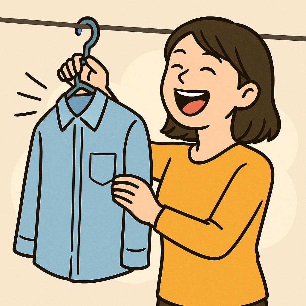 洗濯物を干しながら「ハンガー笑い」