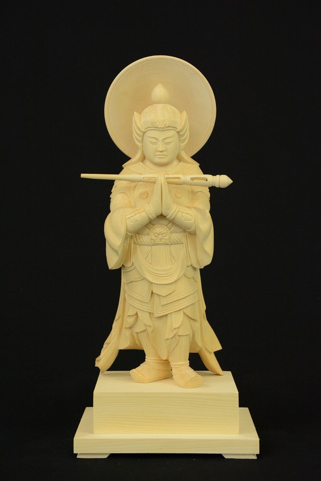 【セール中・新品】 韋駄天　荒彫り　総檜　台付　総高さ約46.5㎝　仏像　檜 セール中・新品】 韋駄天 荒彫り 総檜 台付 総高さ約46.5㎝ 仏像 檜