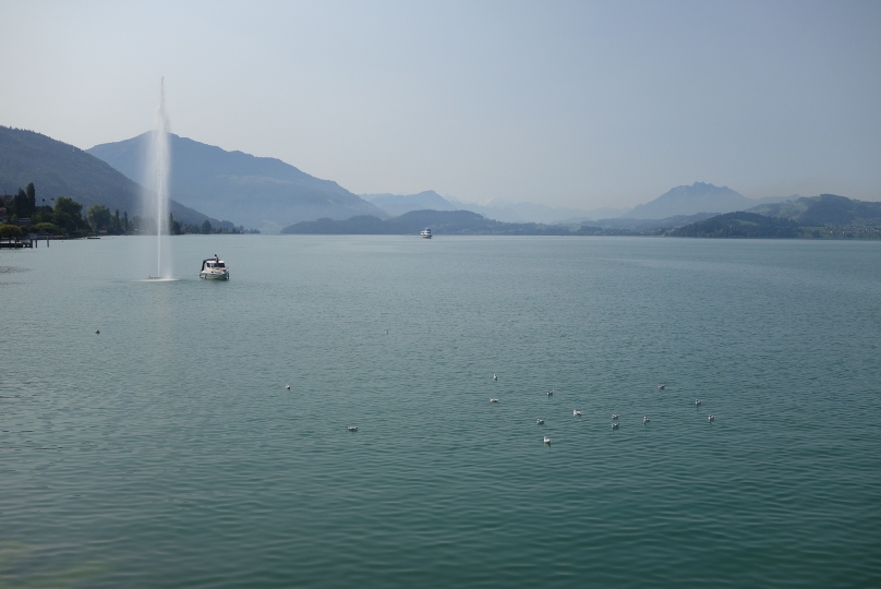 The lake of Zug with the mountain Rigi on the left and Pilatus on the right