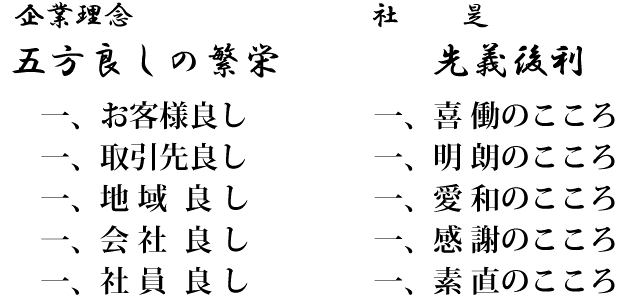 イズミ　企業理念「五方良しの繁栄」　社是「先義後利」