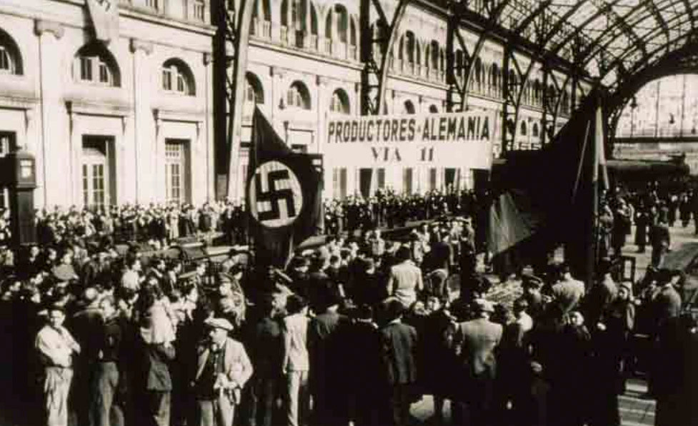 Primera expedición de seiscientos trabajadores barceloneses contratados por empresas alemanas para trabajar en el territorio del Reich. Estación de Francia (​​1941). Hermes Pato