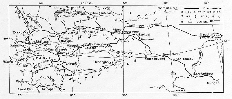 Routes du Turkestan et du Tibet. F. Grenard : Haute Asie. [Mongolie, Turkestan chinois, Tibet]. Deuxième partie du tome VIII de la Géographie Universelle. A. Colin, Paris, 1929.