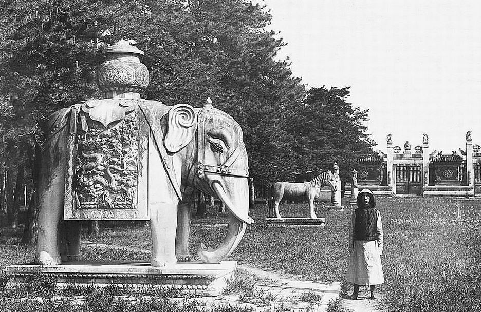 71. — Tombes impériales de Si-ling. Statues en marbre sur l'Avenue Sacrée conduisant au tombeau. L'éléphant.