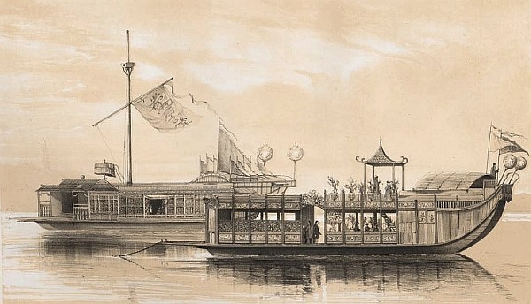 Bateau de plaisance de Canton. François-Edmond PARIS (1806-1893) : Essai sur la construction navale des peuples extra-européens.  Arthus Bertrand, libraire, Paris, 1841.