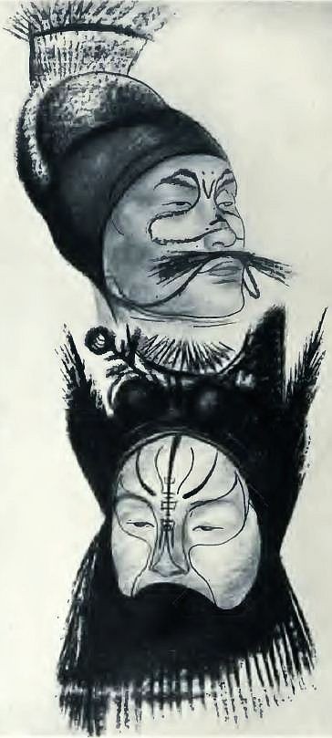 Le théâtre chinois. Peintures, sanguines, croquis, et préface d'Alexandre JACOVLEFF (1887-1938). Texte de TCHOU Kia-kien. de Brunoff, éditeur, Paris, 1922.