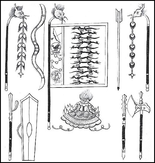 Etendards et armes. Le Chou-king [Shu jing]. Ouvrage recueilli par Confucius, Traduit et enrichi de notes, par Antoine Gaubil (1689-1759). Revu et annoté par Joseph De Guignes. — Tilliard, libraire, Paris, 1770.