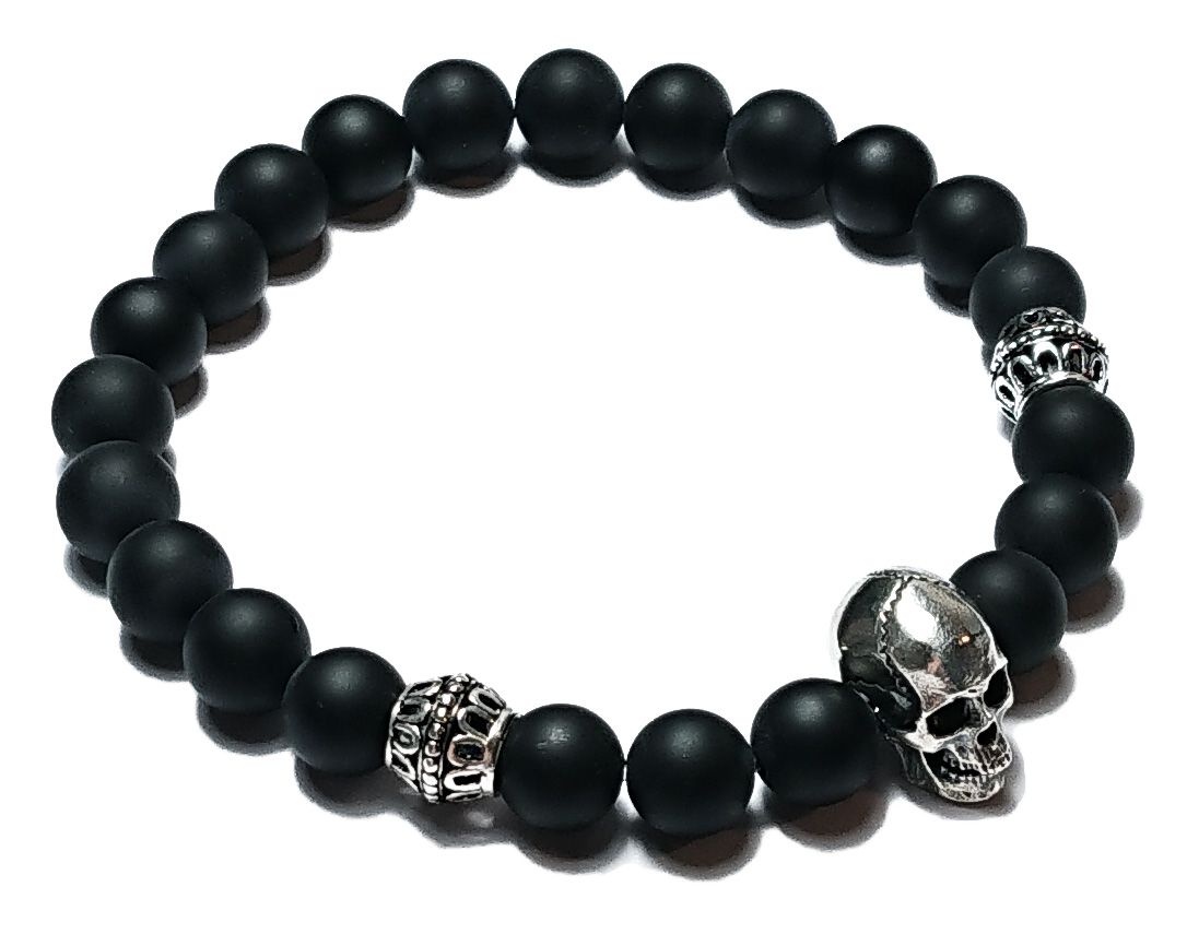 BEHERO Herren - Armband Skull (Onyx matt)