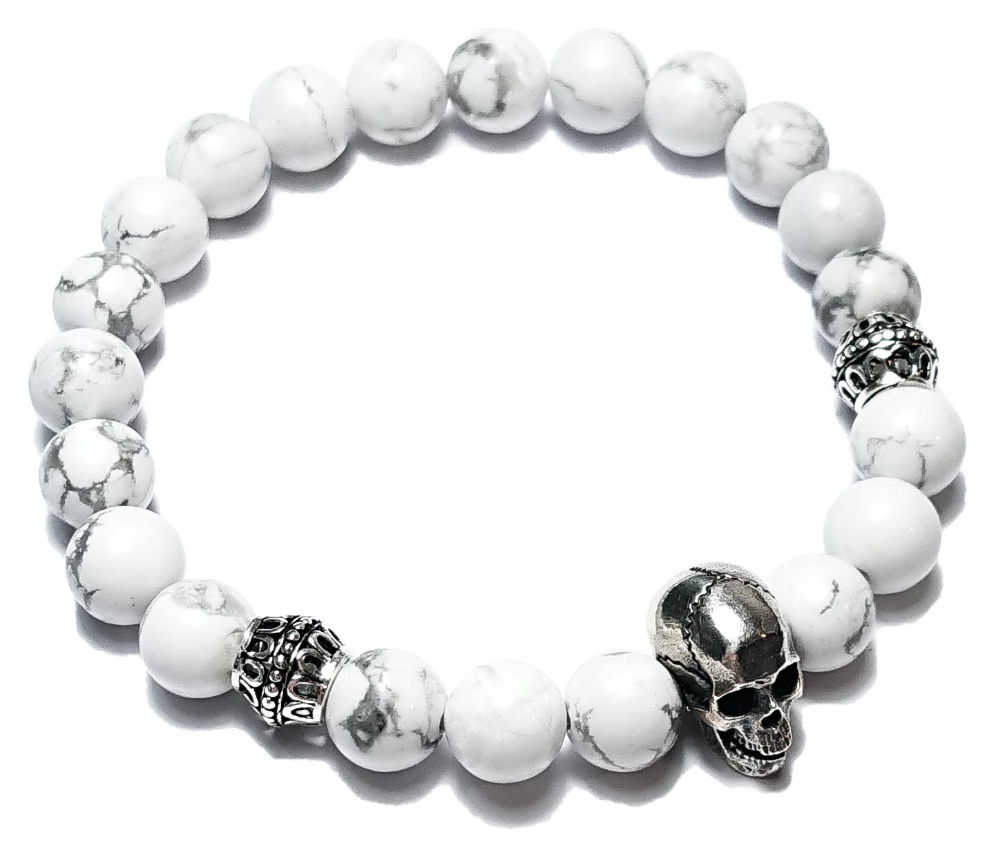 BEHERO Herren - Armband Skull (weißer Howlith)