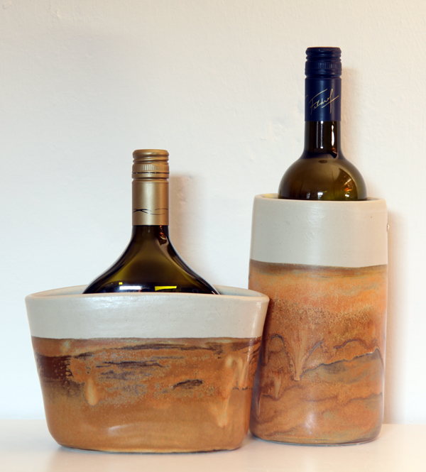 Keramik Weinkühler für Literflasche oder Bocksbeutel, Dekor Herbstwald