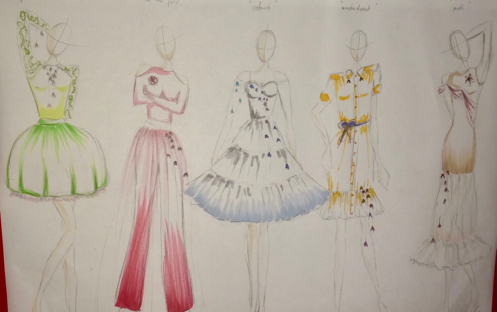 Zeichnungen/Designs für Peaseblossom,(ungenutzte Idee), Cobweb, Mustardseed und Moth