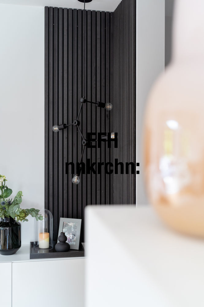 Detailfotos einer Designlampe mit schwarzer Slatwall in Neunkirchen
