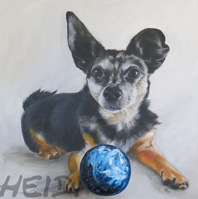Hund mit Ball 40x40    Auftragsarbeit