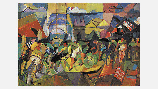 Fälscher W.Beltracchi, imitiert André Lothe, "course cycliste à Bordeaux" Öl & Sand /Lw. 64,8x 120,4cm