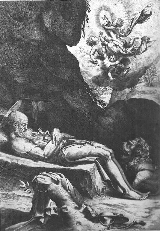 Lodovico Ciamberlano, La morte di San Girolamo, 1614 Stich nach Pordenone?