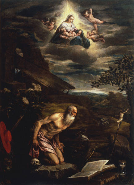 Jacopo Bassano (1510-1592), Hieronymus und Erscheinung der Madonna