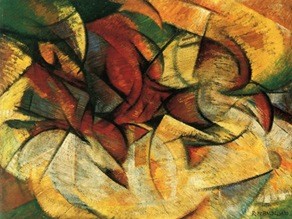 Roberto Baldessari (1894-1965), Dinamismo.Velocità & ciclisti 1915 Öl/Carton 39x51cm