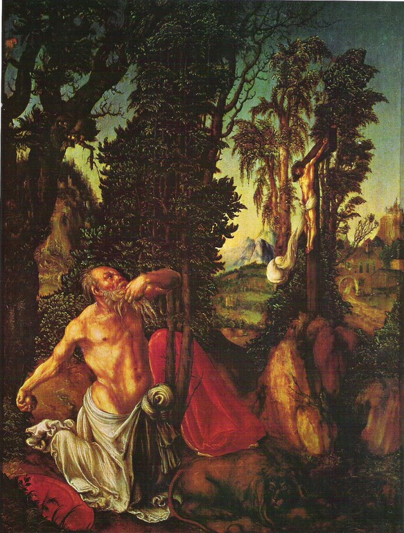 Lukas Cranach um 1500, büssender Hieronymus, Öl/Holz 55x41, Wien KHM