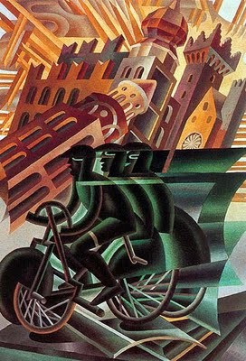 Fortunato Depero, il ciclista attraversa la città 1945