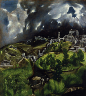 Dominikos Theotocopulos, El Greco (1541-1614) Toledo im Gewitter; Lw.121,3x108,6cm New York, Metr.Mus.