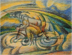 Gerardo Dottori, ciclista 1916, Aquarell 29x44cm