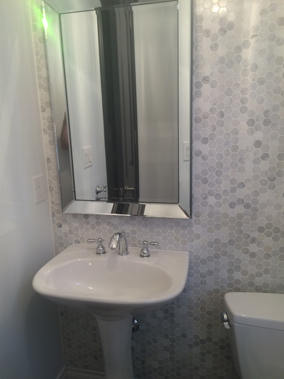 Powder Room Upgrade: Repaint, New Tile Mosaic Installation and refinishing