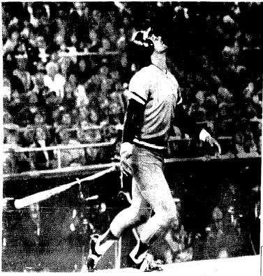 George Brett watches a pop-up in the first inning.