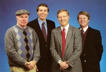 (L-R) Richie Ashburn, Andy Musser, Harry Kalas and Chris Wheeler. This picture appears in the 1984 Phillies Yearbook, after Tim McCarver had left the organization.