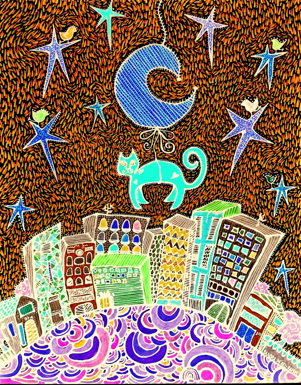 City Cat © 2014 Sandra Pérez Ramos (Mixed media).