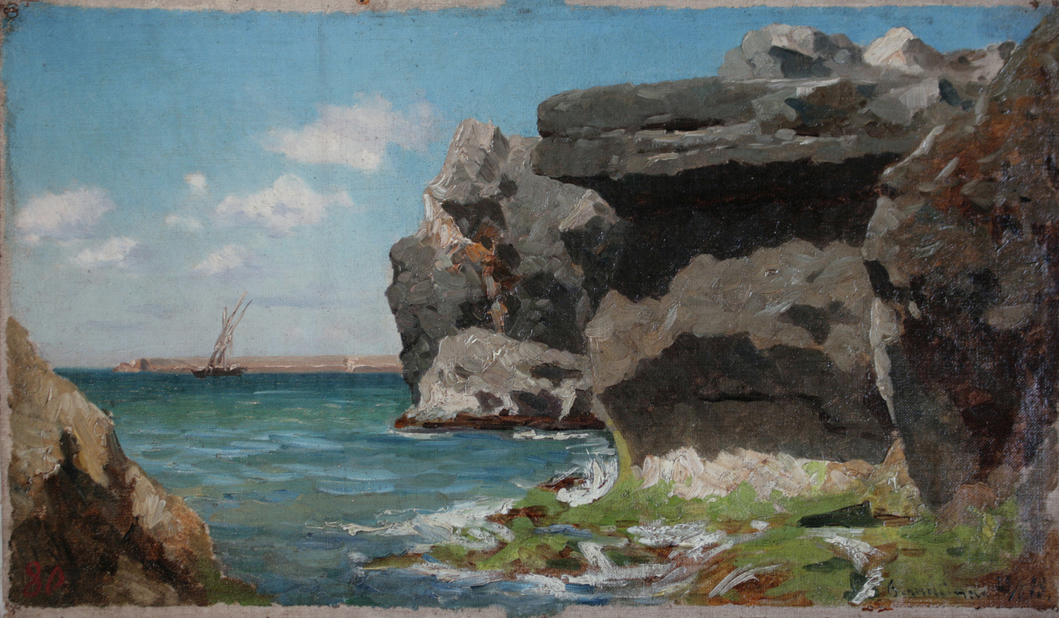 Edmund Berninger, Mediterane Küstenlandschaft mit Felsen
