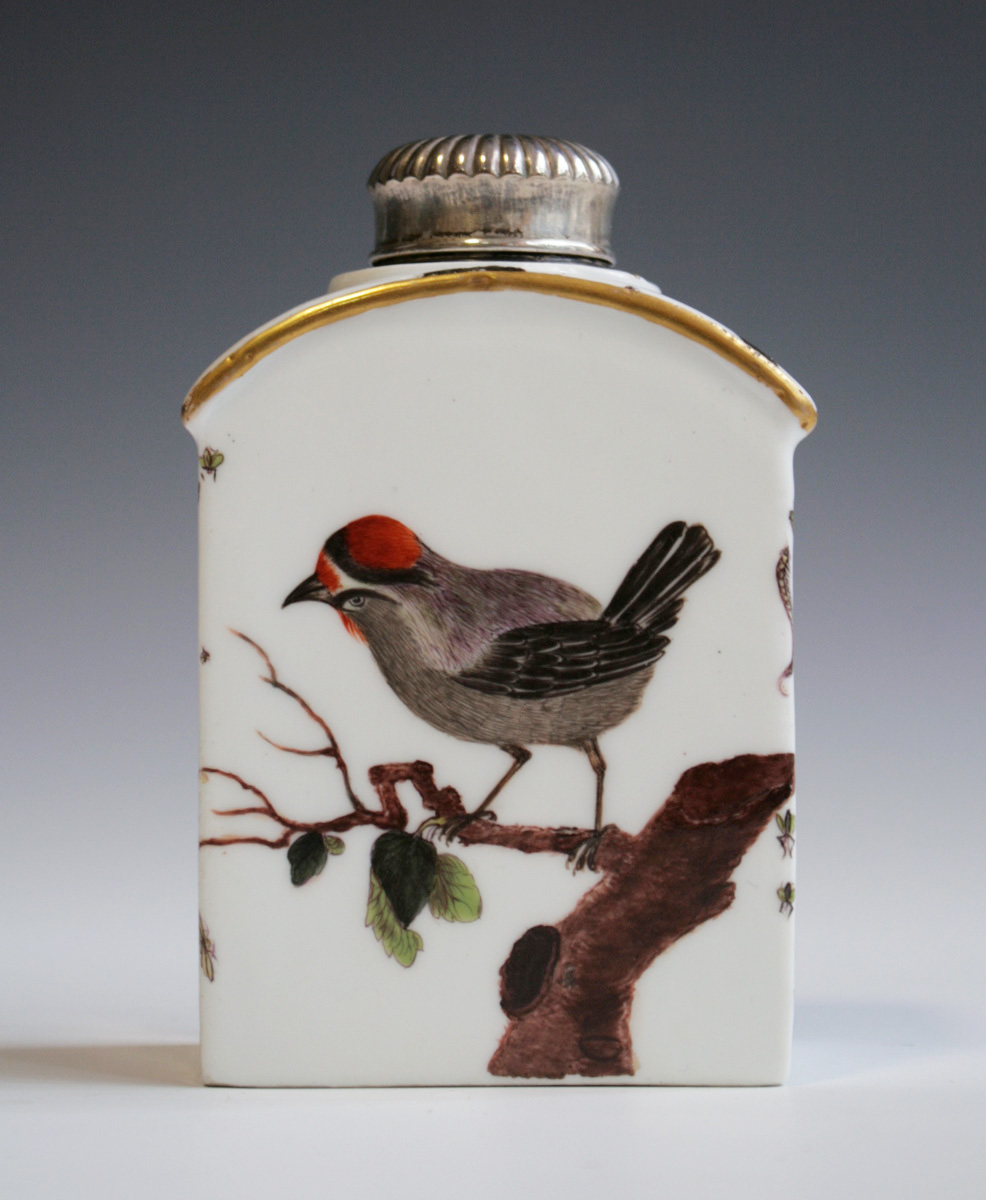 Teedose Meissen mit Vogel- und Insektenmalerei
