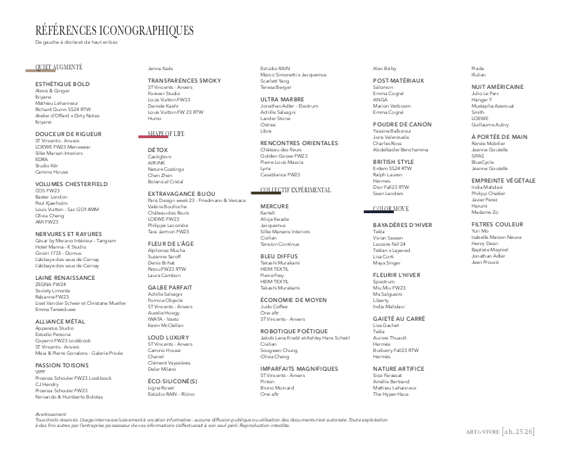 Art de vivre ah 25-26 l Scénarios Lifestyle l Gammes de couleurs & harmonies l Focus Matières, Décors et Finitions 