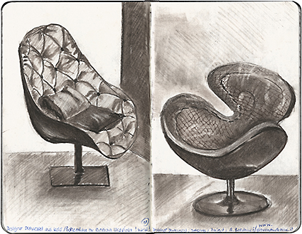 A5, Sepia-Stifte auf Papier, Design, Stuhl, Sessel, Sofa