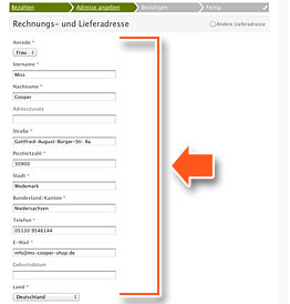 Angabe der Rechnungs- und Versandadresse