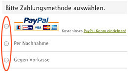 Auswahl der Zahlmethode