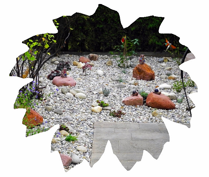 Steingarten mit Mainsandstein-Findlingen